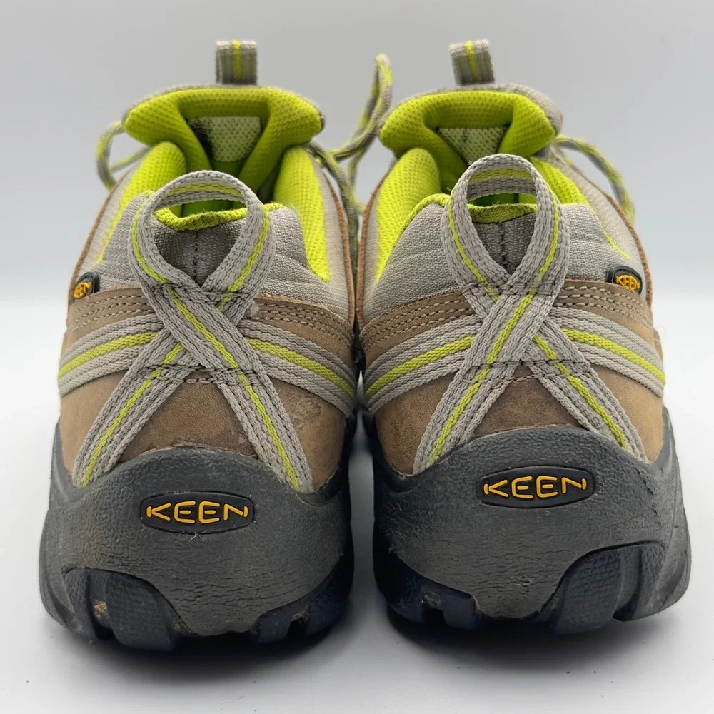 Keen Voyageur Hiking Shoes Brown Lime Green Leather Mesh Men 8 Women 9.5 EU 40.5